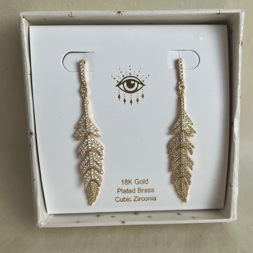Eye Candy La The Luxe Collection Leaf Drop Gold Cocktail Cubic Zirconia Earrings